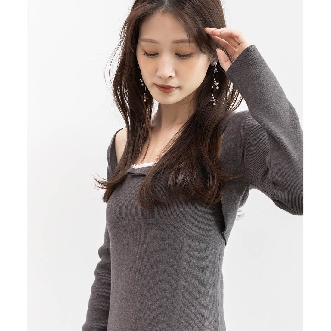 ランダ RANDA ★ ボレロセットリブニットワンピース （GRAY） GRAY