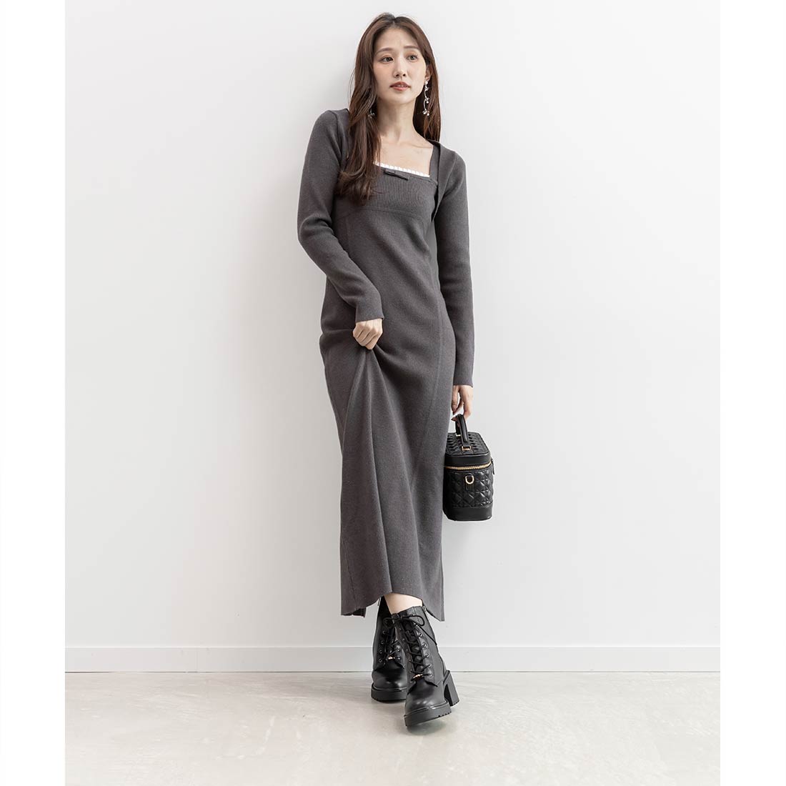 ランダ RANDA ★ ボレロセットリブニットワンピース （GRAY） GRAY