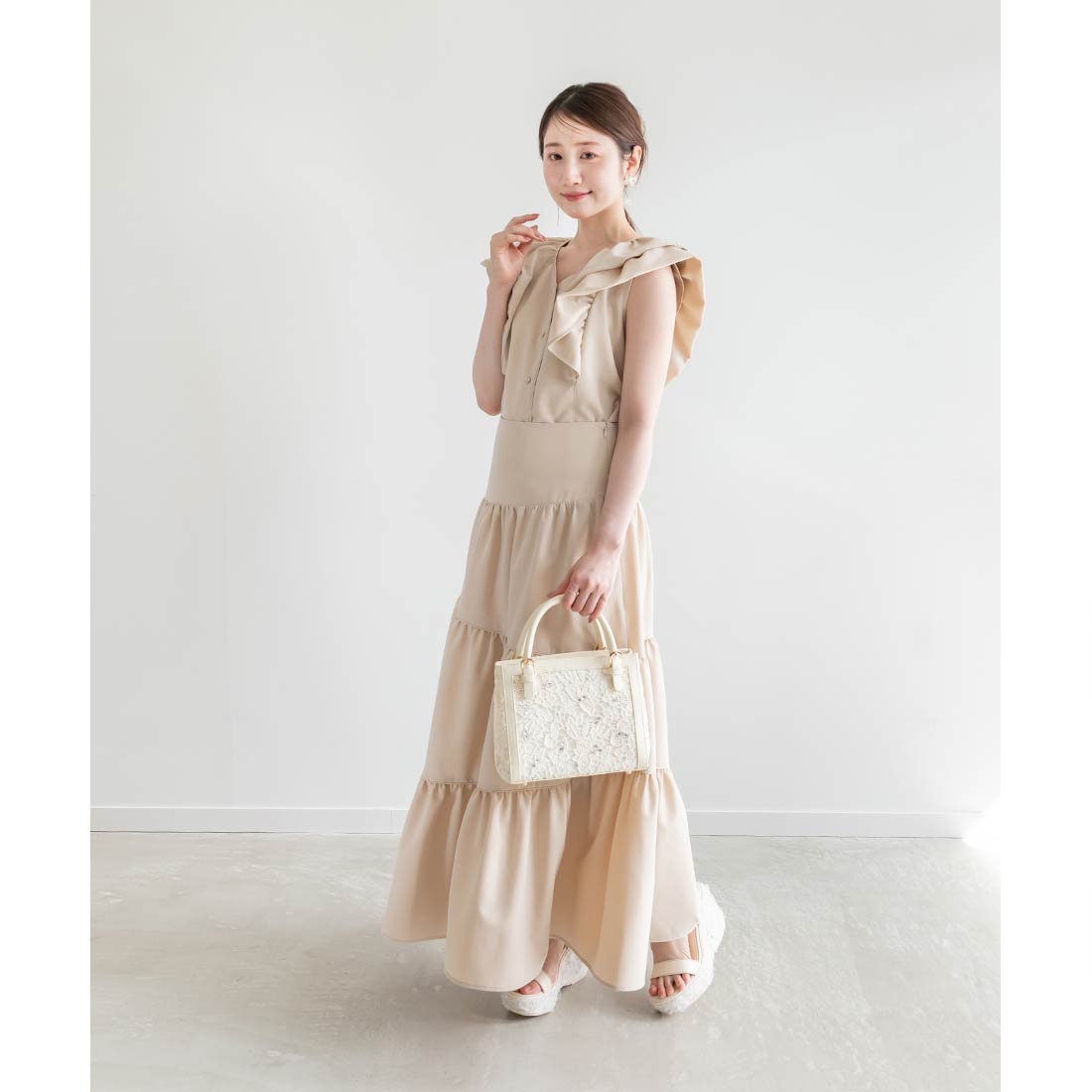 ランダ RANDA ギャザーティアードスカート （BEIGE） BEIGE