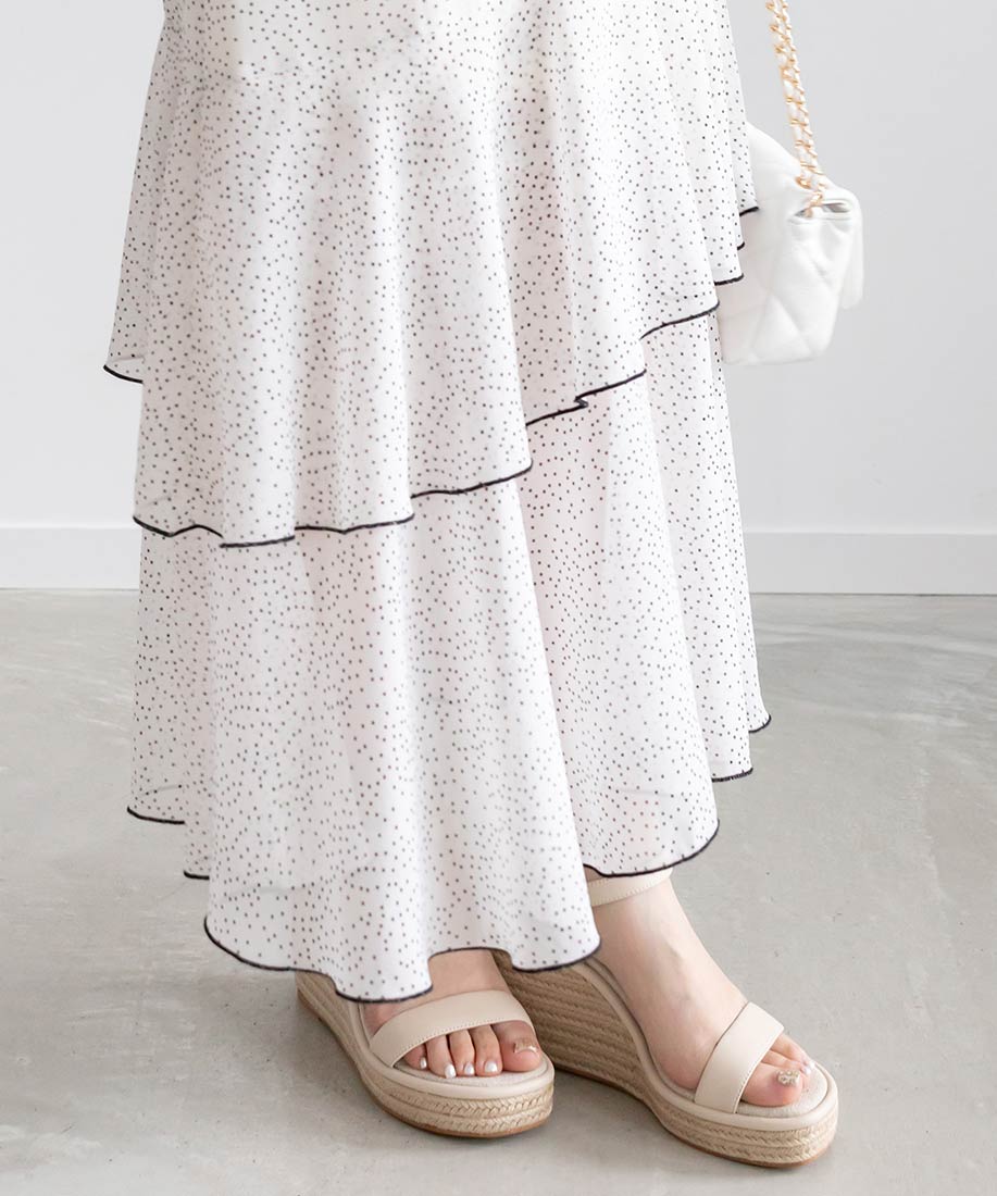ランダ RANDA フリルティアードシフォンワンピース （WHITE） WHITE