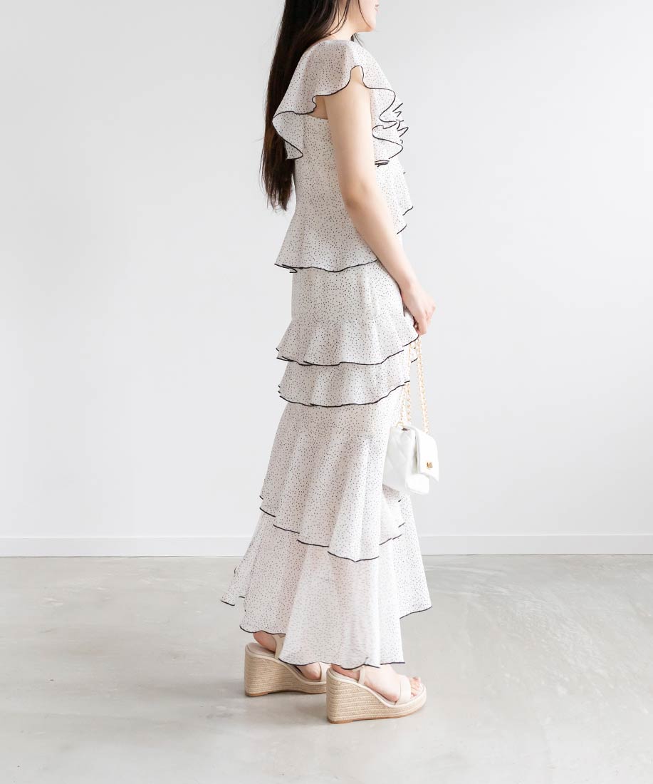 ランダ RANDA フリルティアードシフォンワンピース （WHITE） WHITE