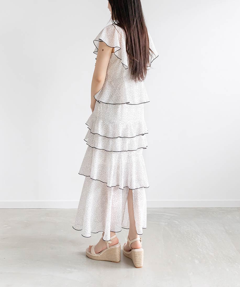 ランダ RANDA フリルティアードシフォンワンピース （WHITE） WHITE
