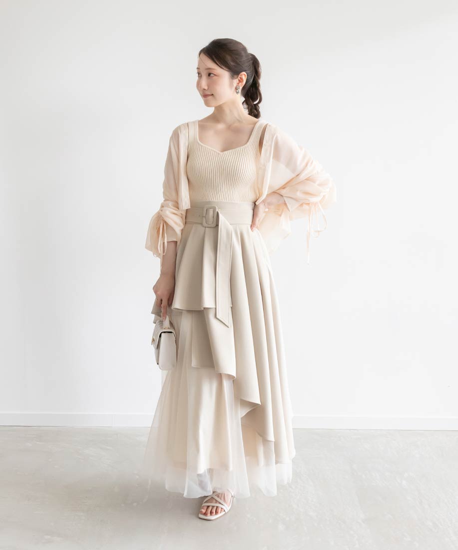 ランダ RANDA チュールドッキングフレアスカート （BEIGE） BEIGE