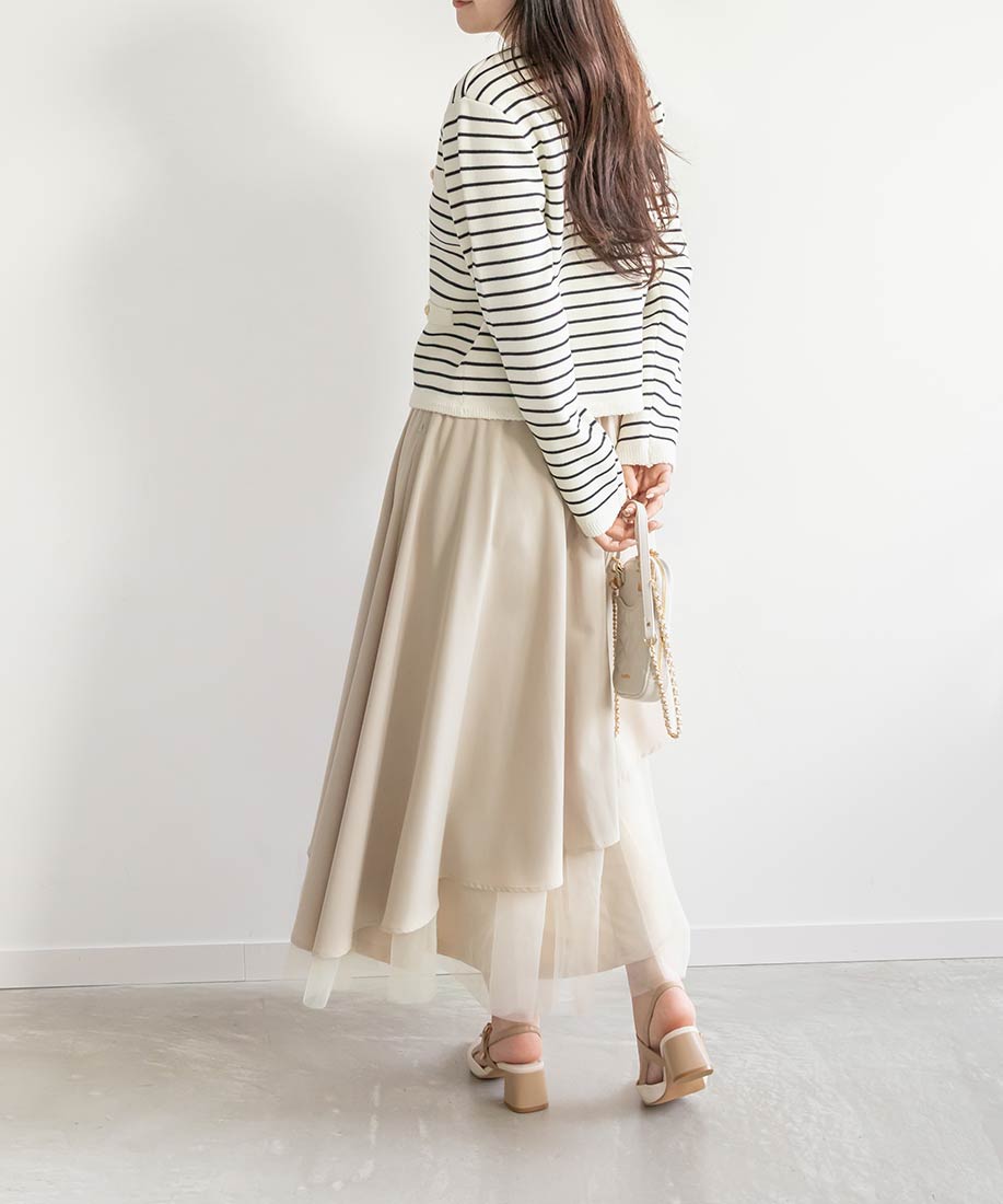 ランダ RANDA チュールドッキングフレアスカート （BEIGE） BEIGE