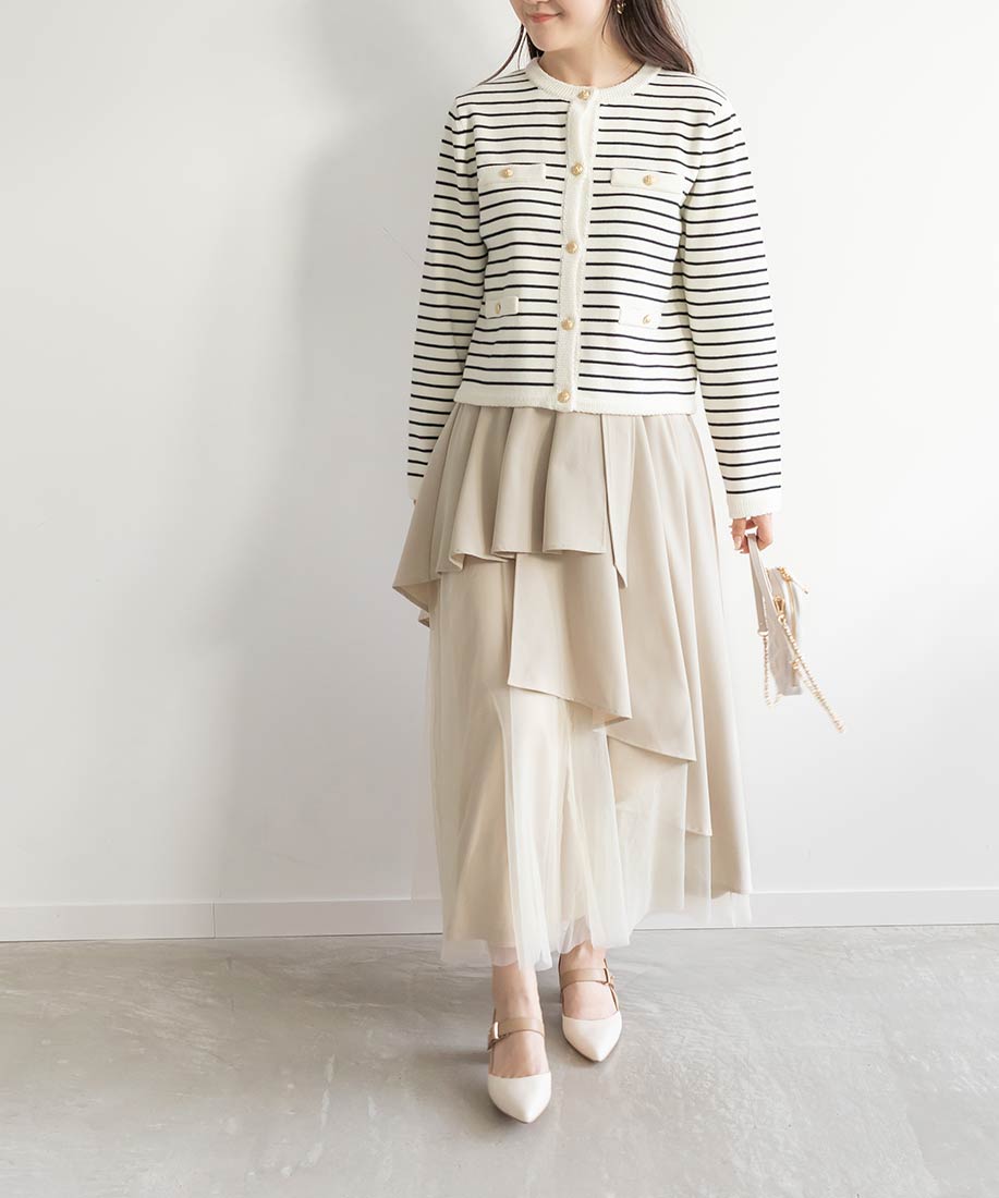 ランダ RANDA チュールドッキングフレアスカート （BEIGE） BEIGE