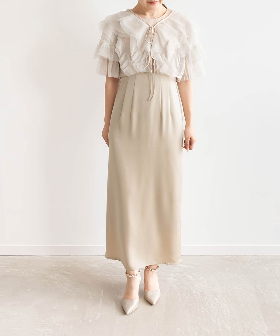 ランダ RANDA ★ チュールフリルボレロセットワンピース （BEIGE） BEIGE
