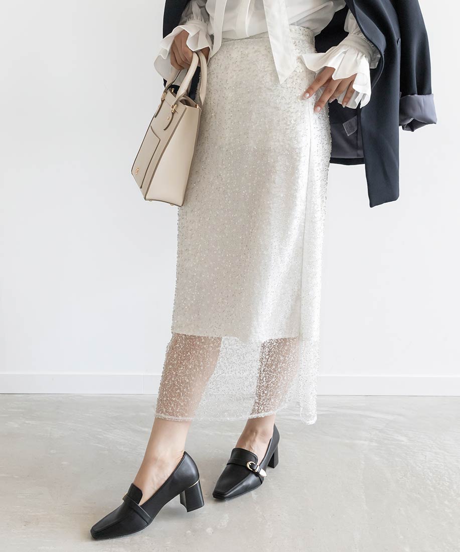 ランダ RANDA スパンコールスカート （WHITE） WHITE