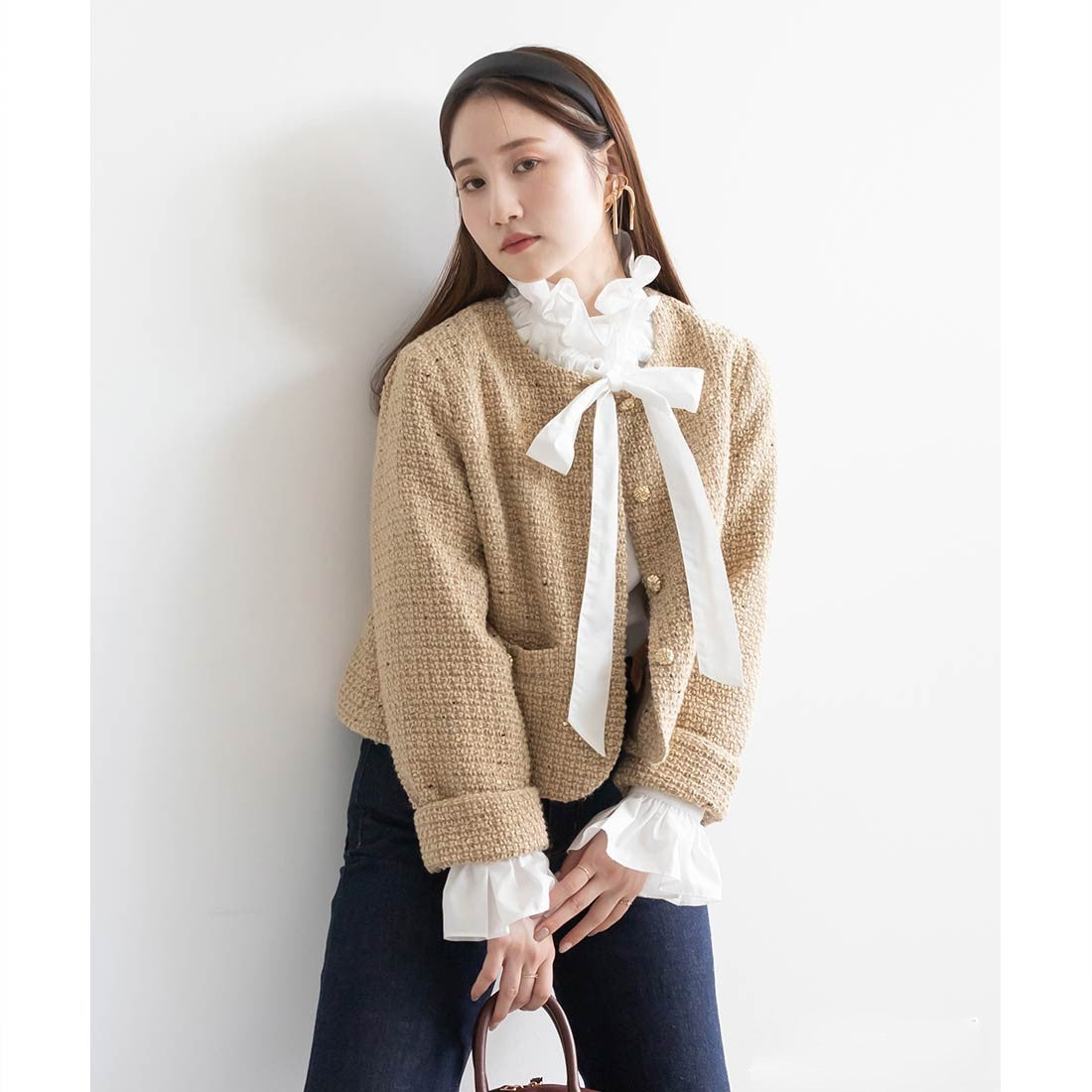 ランダ RANDA ノーカラークロップドジャケット （BEIGE） BEIGE