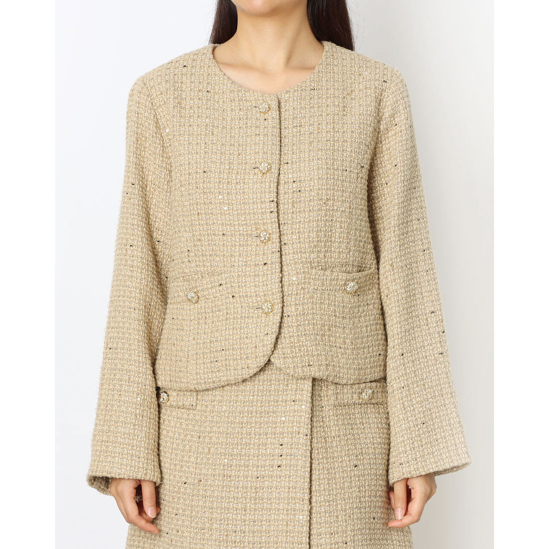 ランダ RANDA ノーカラークロップドジャケット （BEIGE） BEIGE