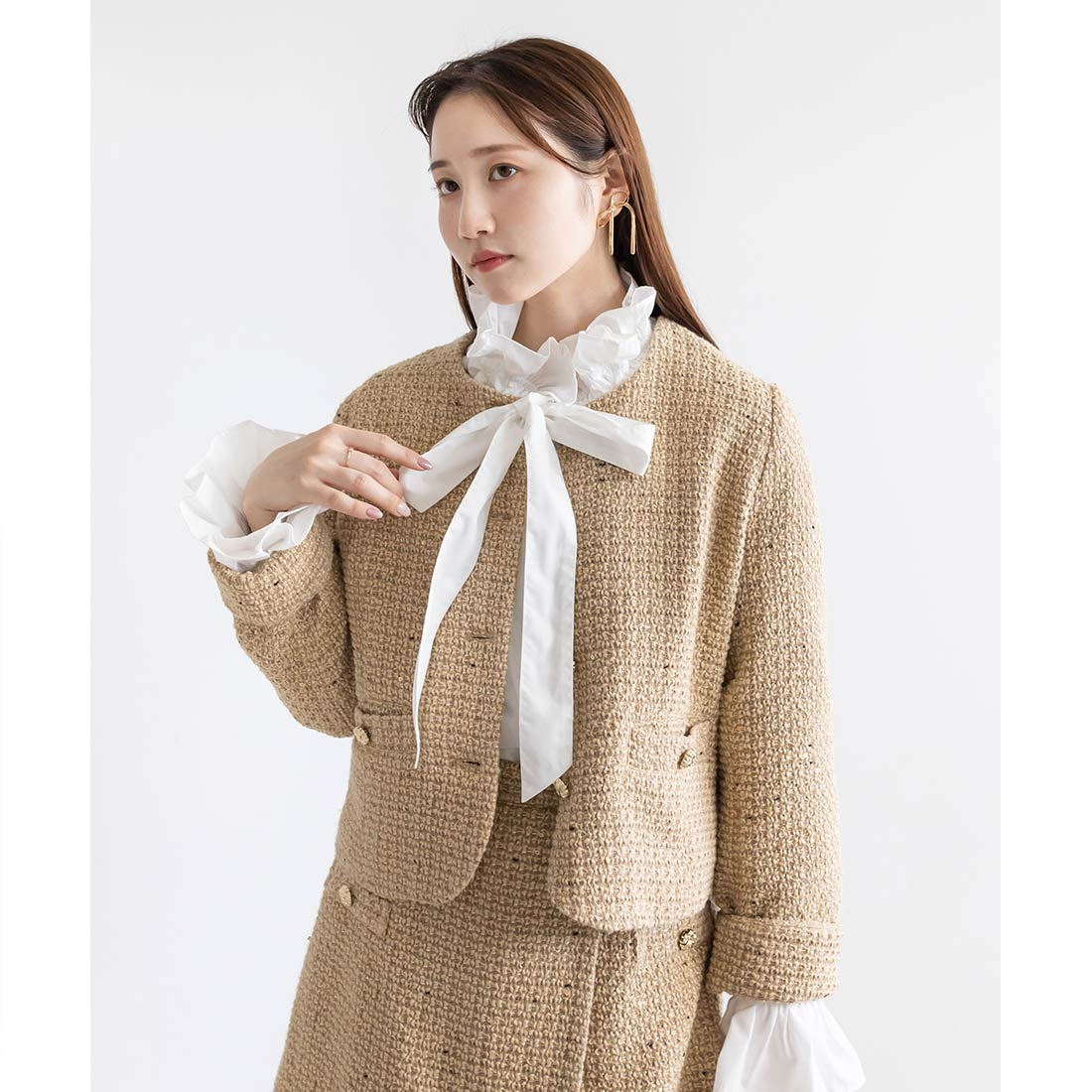ランダ RANDA ノーカラークロップドジャケット （BEIGE） BEIGE