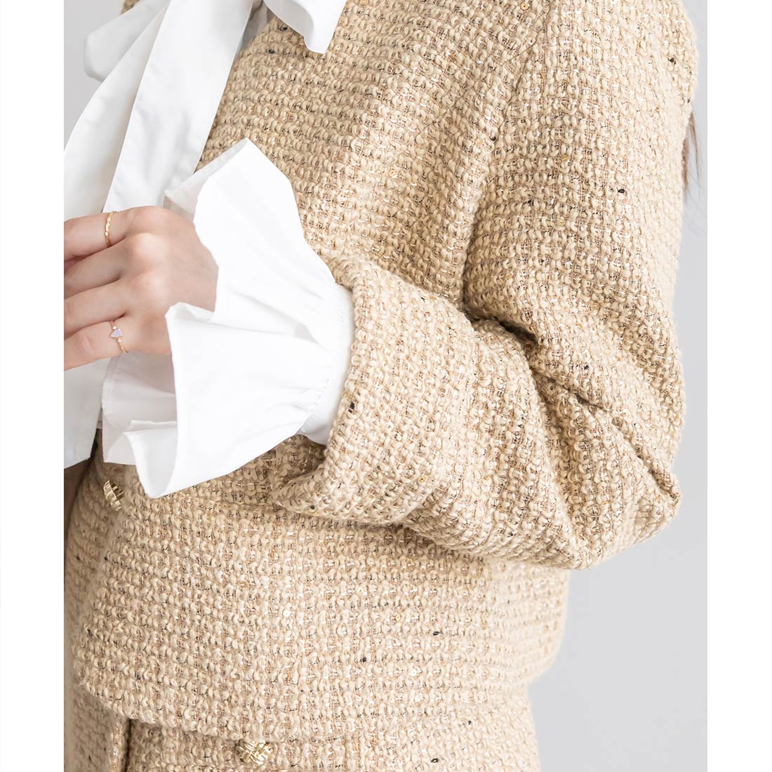 ランダ RANDA ノーカラークロップドジャケット （BEIGE） BEIGE