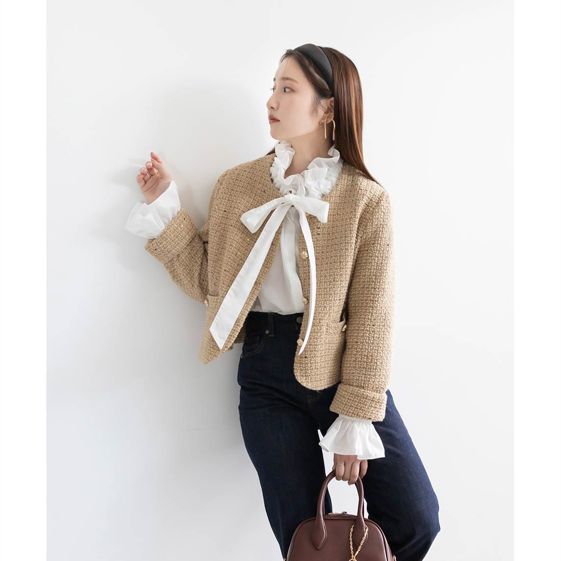 ランダ RANDA ノーカラークロップドジャケット （BEIGE） BEIGE