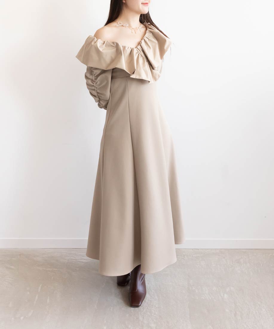 ランダ RANDA ビッグカラーフレアワンピース （BEIGE） BEIGE