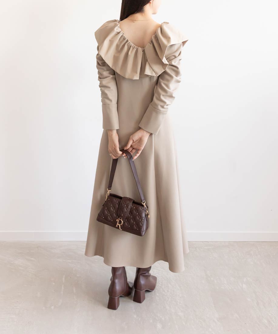 ランダ RANDA ビッグカラーフレアワンピース （BEIGE） BEIGE
