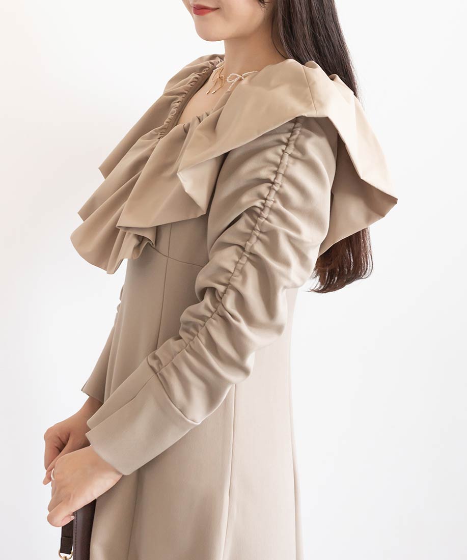 ランダ RANDA ビッグカラーフレアワンピース （BEIGE） BEIGE