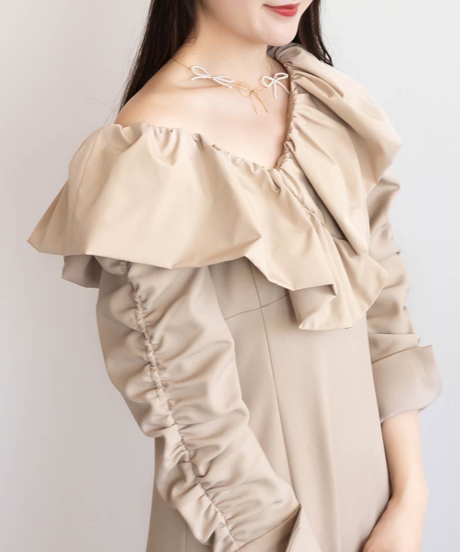 ランダ RANDA ビッグカラーフレアワンピース （BEIGE） BEIGE