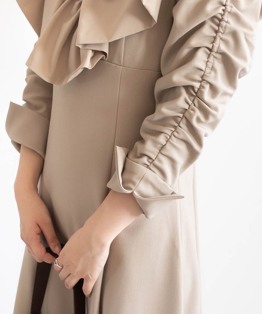 ランダ RANDA ビッグカラーフレアワンピース （BEIGE） BEIGE