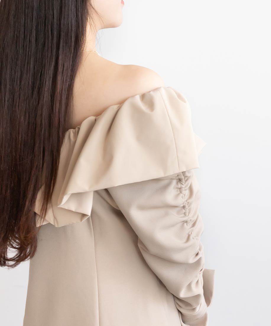 ランダ RANDA ビッグカラーフレアワンピース （BEIGE） BEIGE