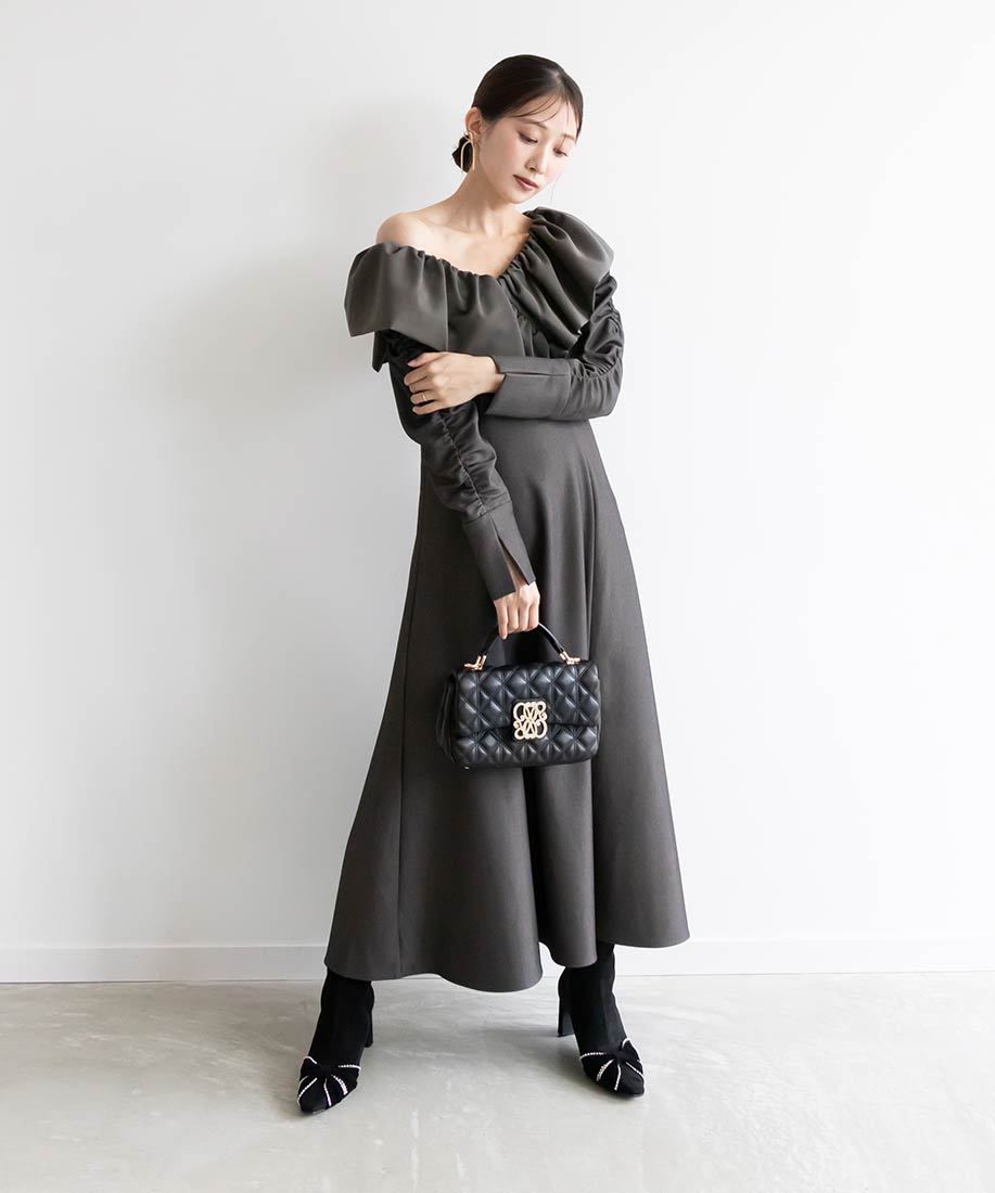 ランダ RANDA ビッグカラーフレアワンピース （GRAY） GRAY