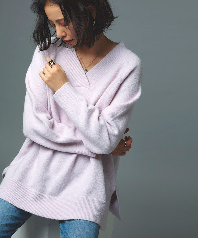 lath rasw mohair Blend v Neck針織