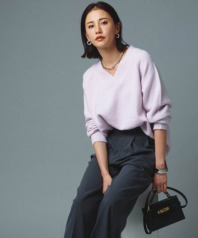 lath rasw mohair Blend v Neck針織