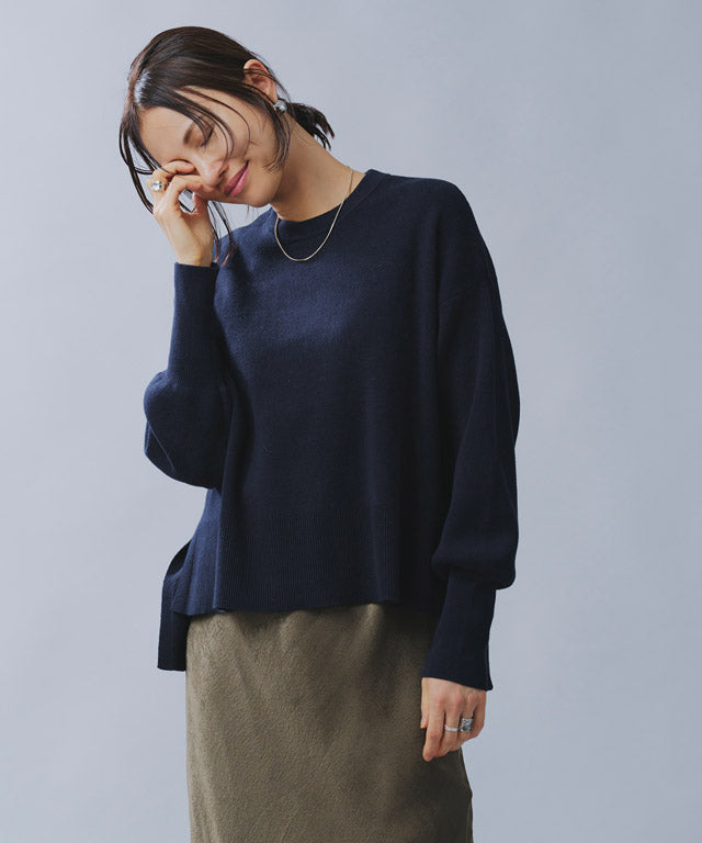 ラス RASW 綿100%総針ニット,ダークネイビー
