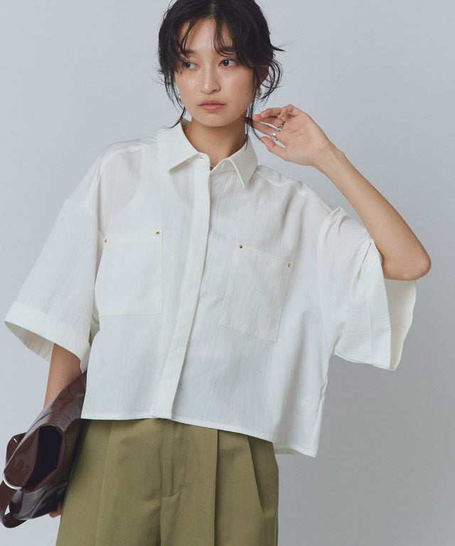 ラス RASW クロップドワイドシャツ （ダークネイビー） ダークネイビー
