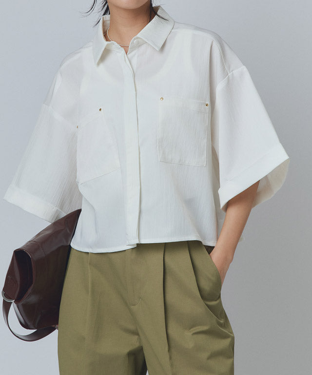 ラス RASW クロップドワイドシャツ （ダークネイビー） ダークネイビー