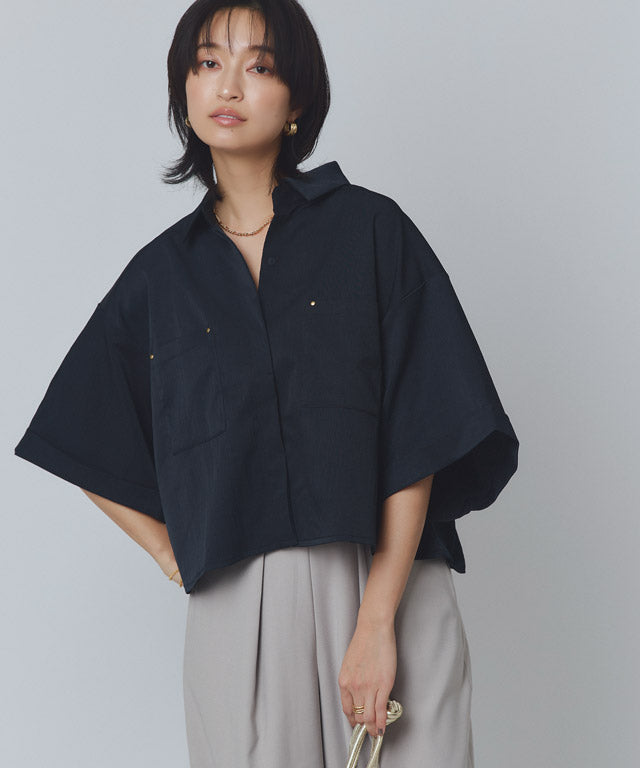 ラス RASW クロップドワイドシャツ （ダークネイビー） ダークネイビー
