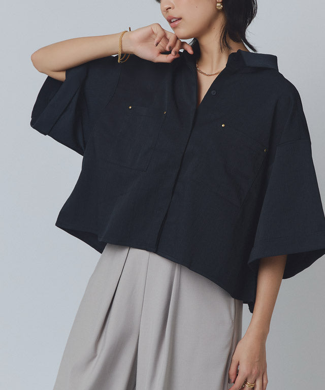 ラス RASW クロップドワイドシャツ （ダークネイビー） ダークネイビー