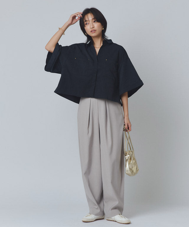 ラス RASW クロップドワイドシャツ （ダークネイビー） ダークネイビー
