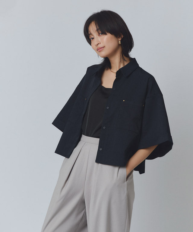 ラス RASW クロップドワイドシャツ （ダークネイビー） ダークネイビー