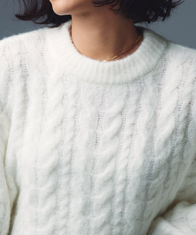 ラス RASW モヘア混ワイドスリーブケーブルニット （オフホワイト） オフホワイト
