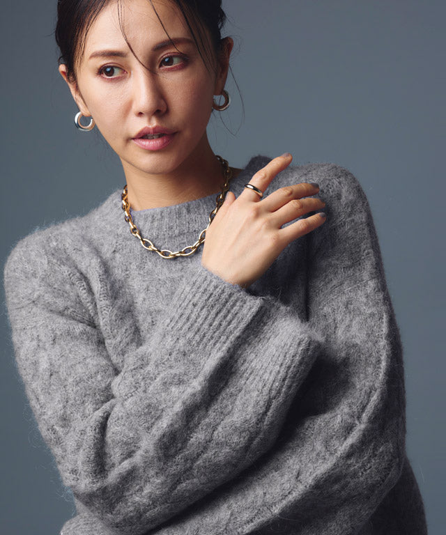 ラス RASW モヘア混ワイドスリーブケーブルニット （オフホワイト） オフホワイト