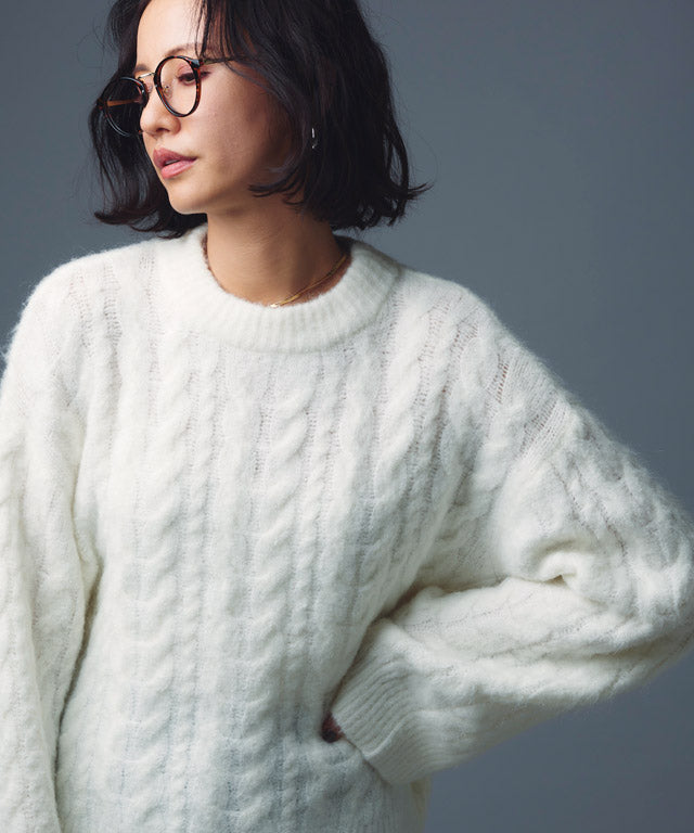 ラス RASW モヘア混ワイドスリーブケーブルニット （オフホワイト） オフホワイト