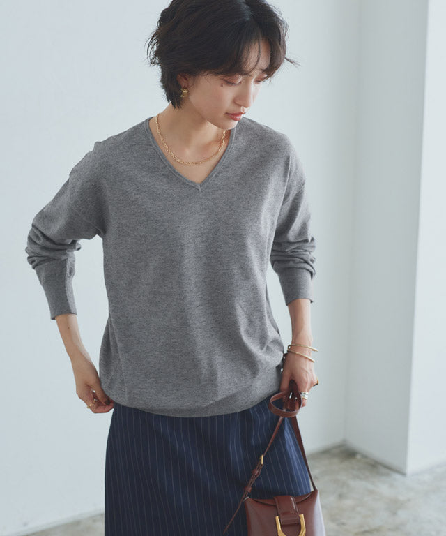 ラス RASW ビスコースVネックルーズニット （ブルー） ブルー