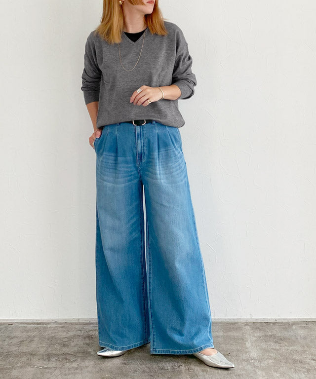 ラス RASW ビスコースVネックルーズニット （ブルー） ブルー