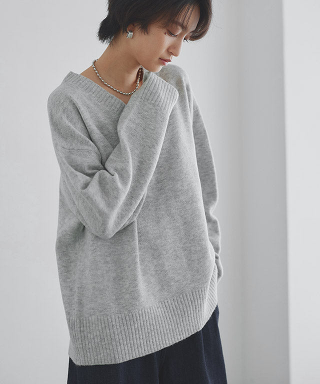 ラス RASW Vネックウールミックスニット （杢ライトグレー） 杢ライトグレー