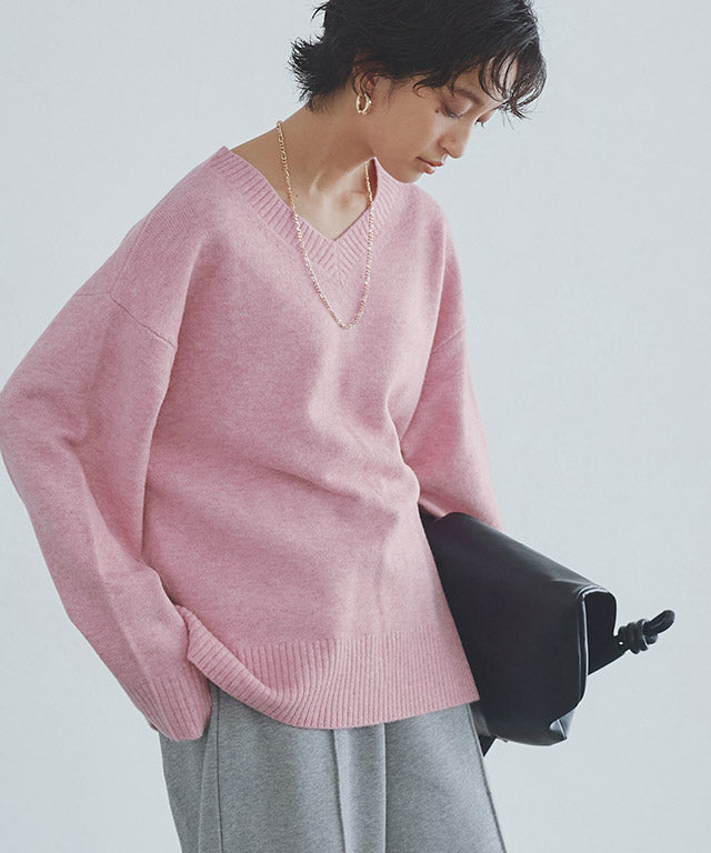 ラス RASW Vネックウールミックスニット （杢ライトグレー） 杢ライトグレー