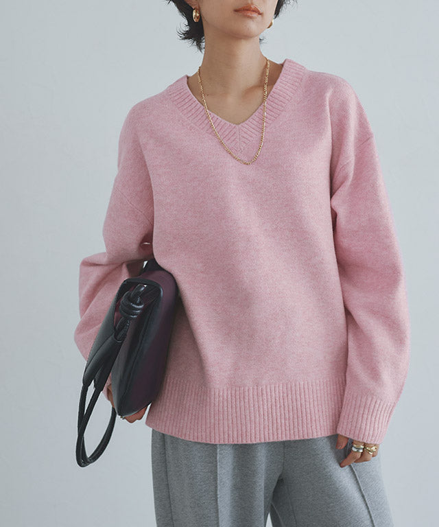 ラス RASW Vネックウールミックスニット （杢ライトグレー） 杢ライトグレー