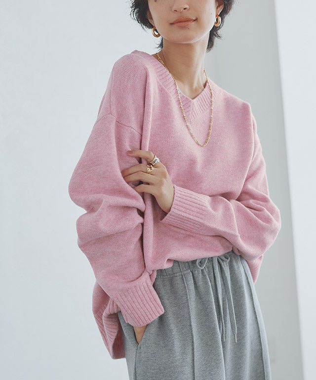 ラス RASW Vネックウールミックスニット （杢ライトグレー） 杢ライトグレー