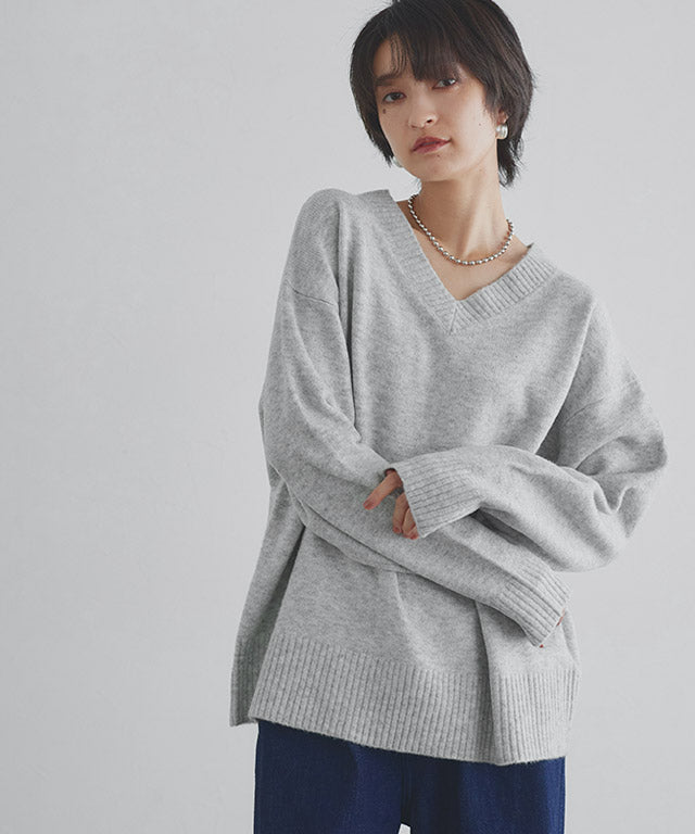 ラス RASW Vネックウールミックスニット （杢ライトグレー） 杢ライトグレー