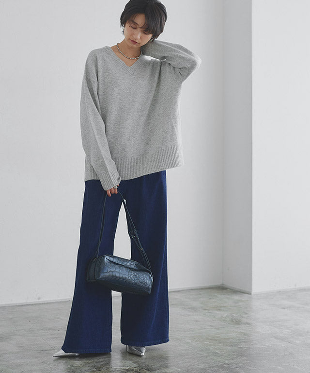 ラス RASW Vネックウールミックスニット （杢ライトグレー） 杢ライトグレー