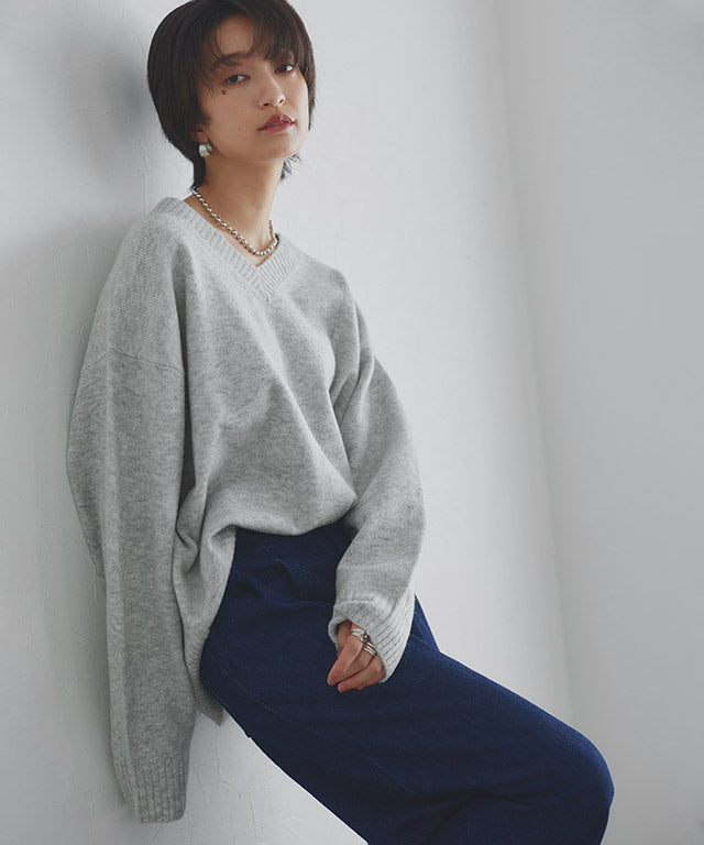 ラス RASW Vネックウールミックスニット （杢ライトグレー） 杢ライトグレー