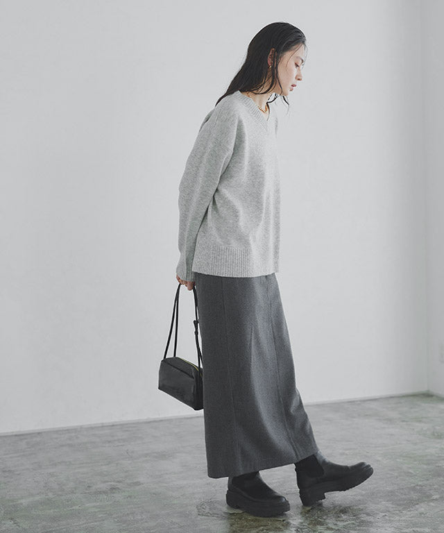 ラス RASW Vネックウールミックスニット （杢ライトグレー） 杢ライトグレー