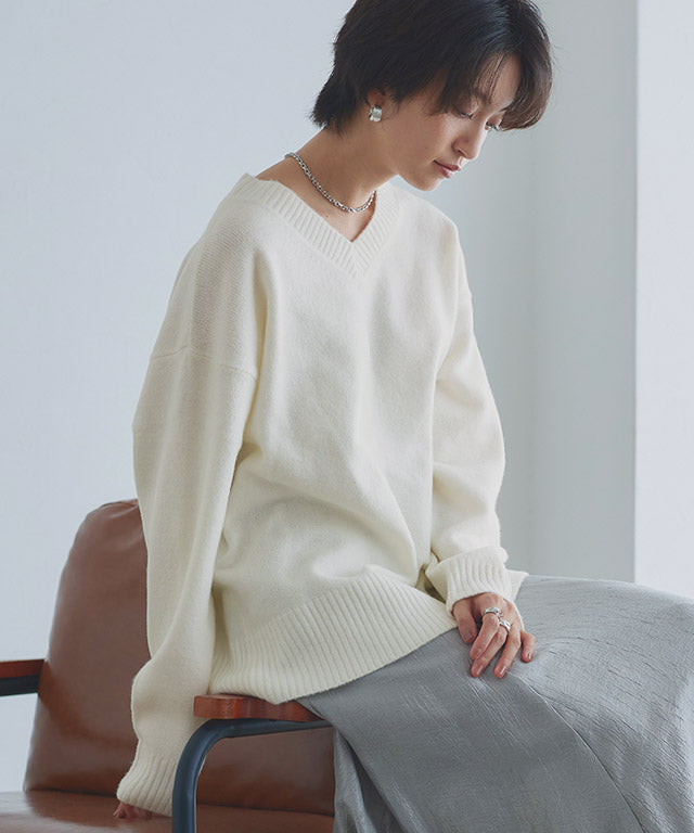 ラス RASW Vネックウールミックスニット （杢ライトグレー） 杢ライトグレー