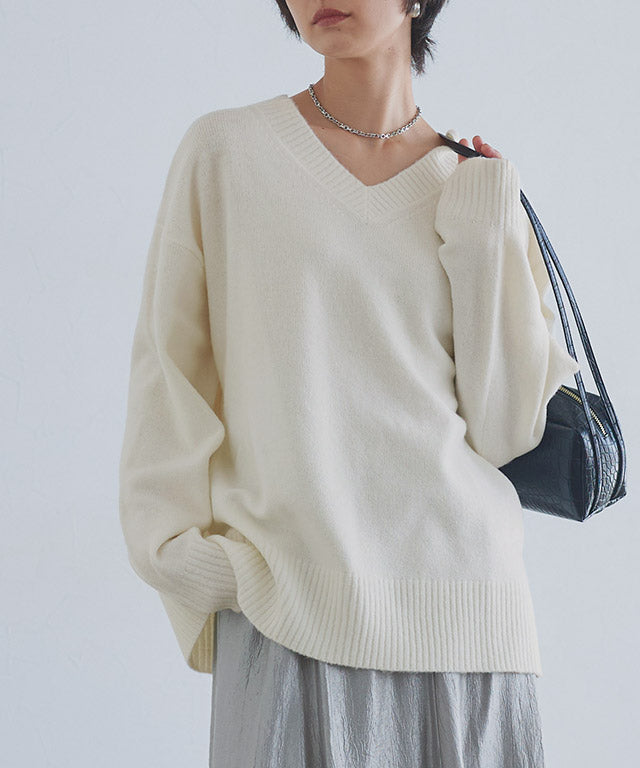 ラス RASW Vネックウールミックスニット （杢ライトグレー） 杢ライトグレー