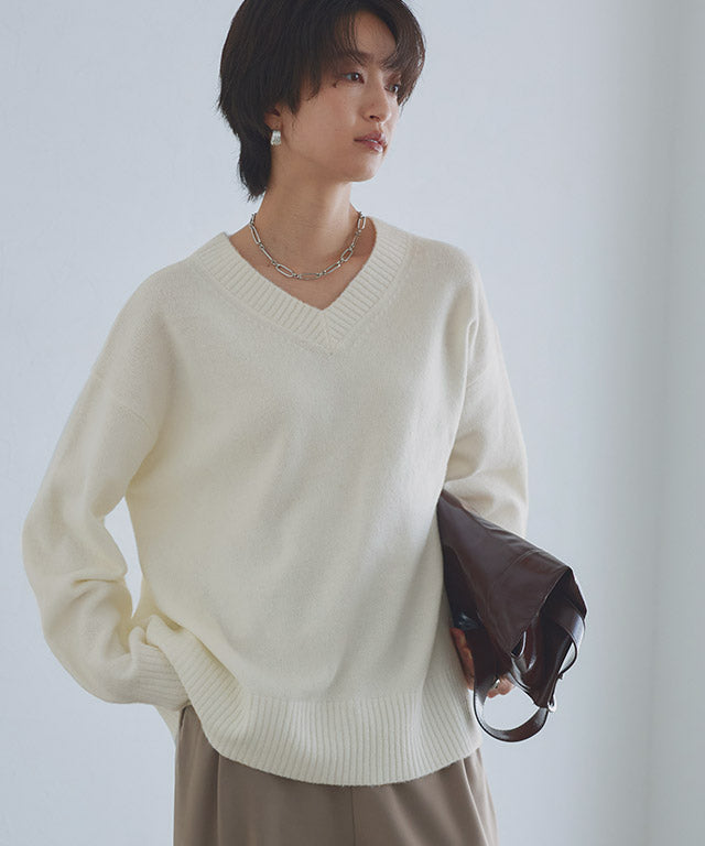 ラス RASW Vネックウールミックスニット （杢ライトグレー） 杢ライトグレー