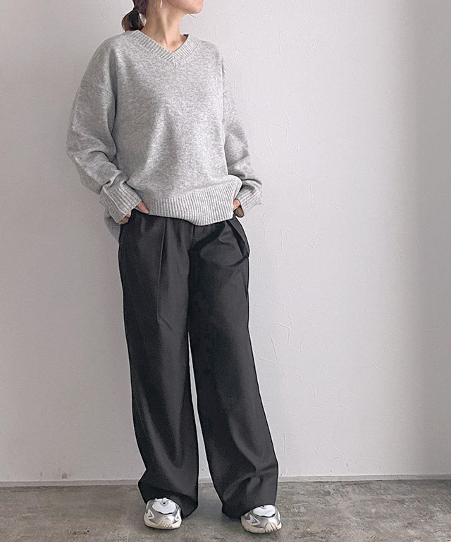 ラス RASW Vネックウールミックスニット （杢ライトグレー） 杢ライトグレー