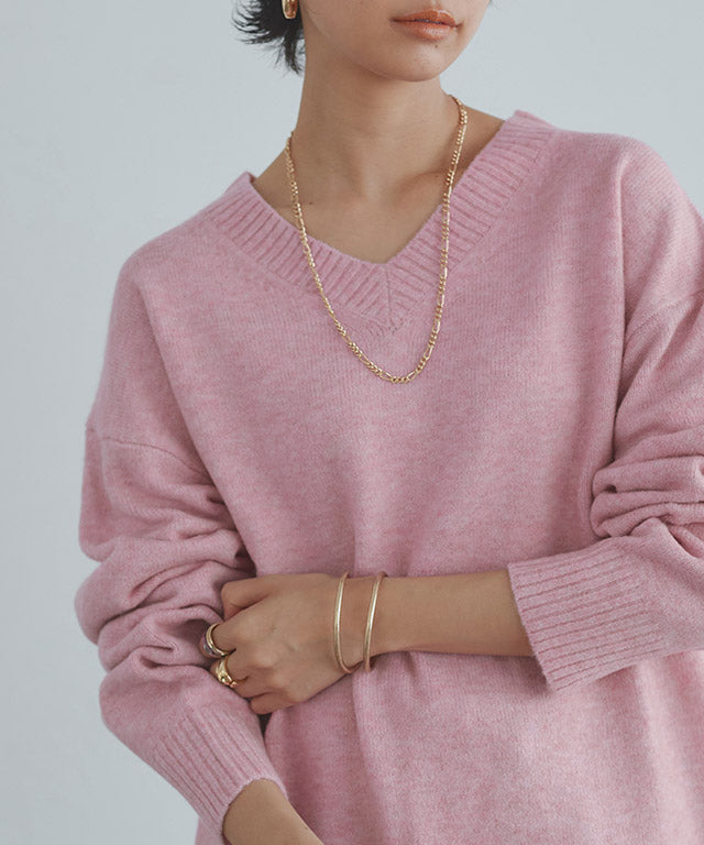 ラス RASW Vネックウールミックスニット （杢ピンク） 杢ピンク